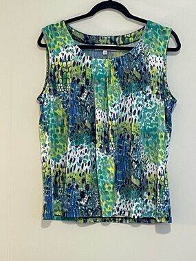 Jones Studio Multicolor Abstract Sleeveless Tank - Teal & Lime Item # 11414